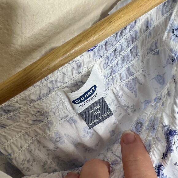 Old Navy Blue White Floral Peasant Top XL Kids - Picture 4 of 9